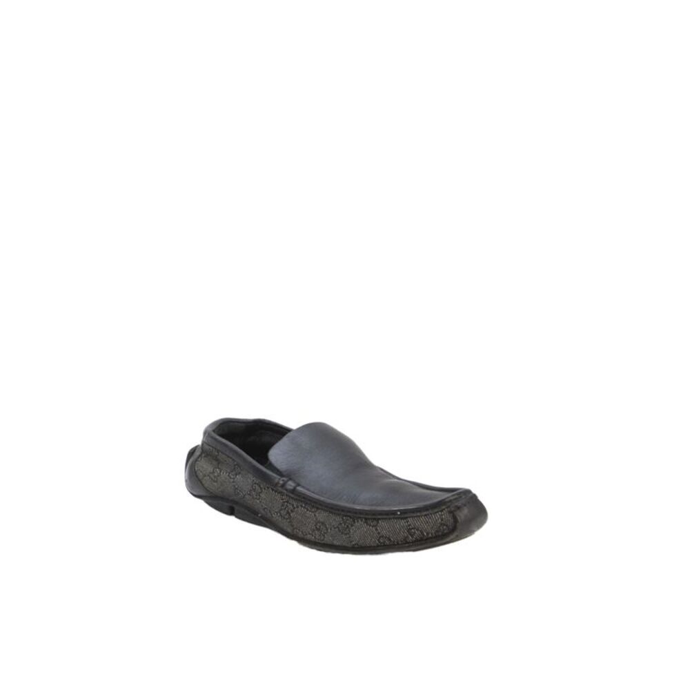 Gucci Womens Slip On Leather GG Canvas Loafers Black Size 39.5E